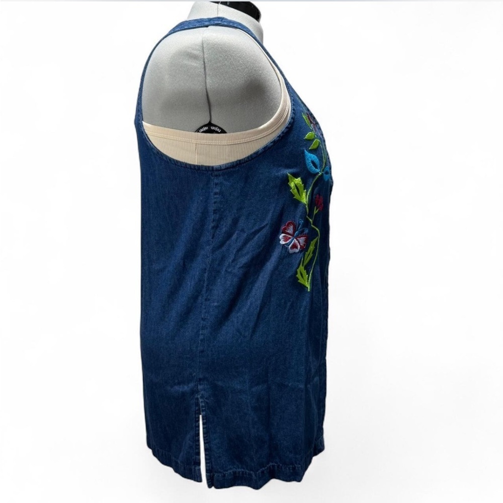 Vintage Blair Denim Tunic Top Floral Embroidered Butterflies 90s Art Teacher - Picture 7 of 12